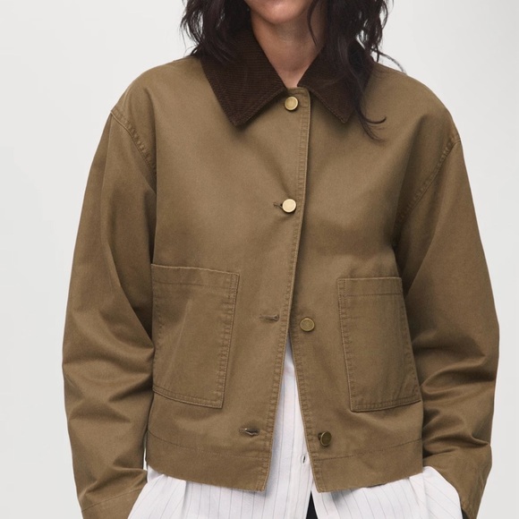 Mango Jackets & Blazers - Mango Utility Jacket in Tan with Brown Collar
